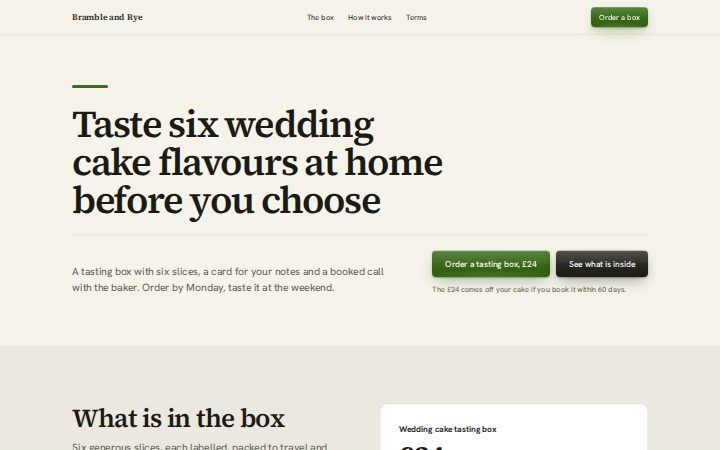 The offer page recipe for Bramble and Rye, a fictional business, in the Orchard brand.